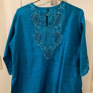 NEW beautiful blue silk kurti tunic (XL)